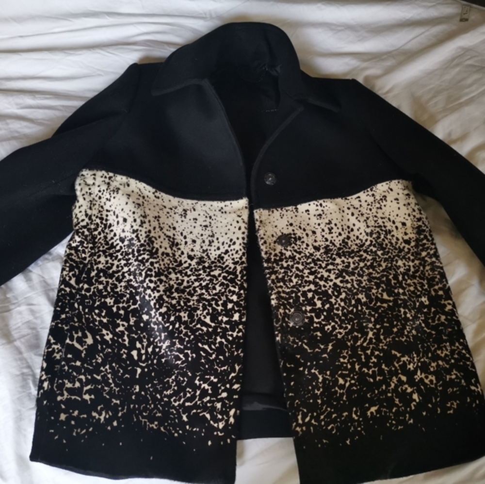 Burberry Prorsum Black White pony hair Coat spot jacket wool and leather small 4